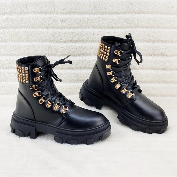 Brand New Deploy Black Vegan Leather Studded Fashion Military Combat Ankle Boots - Picture 1 of 12